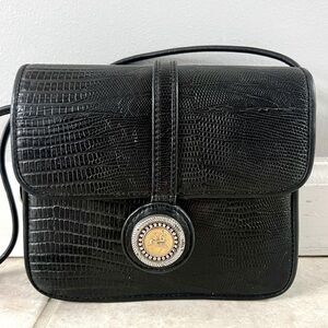 Vintage Brighton Black Leather Croc Embossed Crossbody Bag One World by Brighton